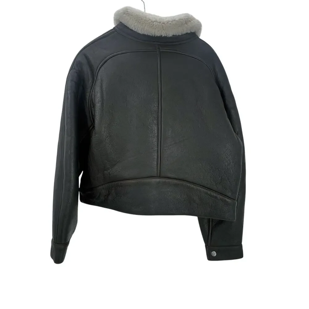 J. Crew Collection Lamb Leather Lamb Shearling Moto Jacket Black Size M NWT - Picture 12 of 16